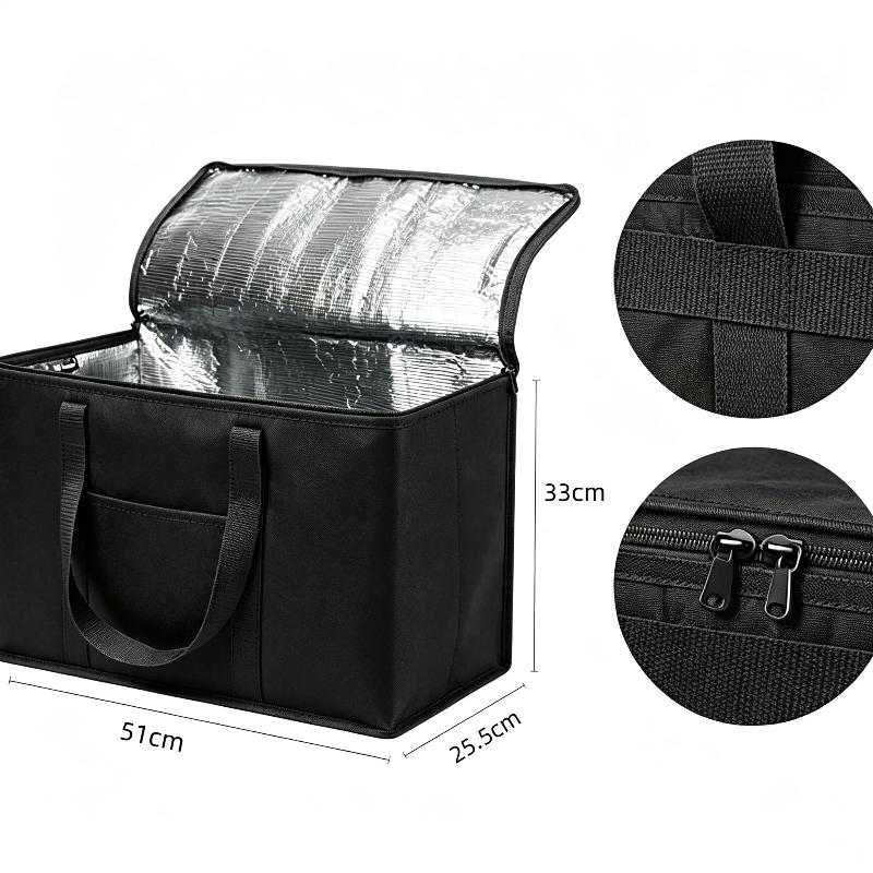 Thermal Insulated Food Delivery Bag Tear Resistant Aluminum Foil Lining Reusable Zipper for Commercial Food Delivery Service