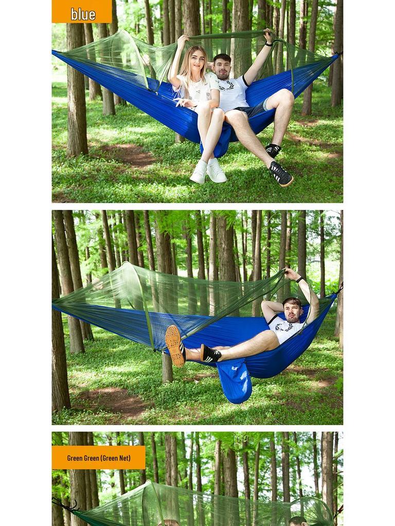 Quick-Open Mosquito-Proof Outdoor Hammock: Encrypted Mesh Parachute Nylon with Mosquito Net for Single/Double Camping