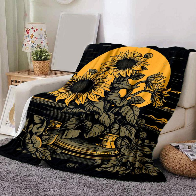 

1pc Sunflower Printing Lightweight Flannel Blanket, Comfortable and Warm Blanket, Sofa Bed and Couch Office, Suitable for Gift Blankets 130cmx150cm