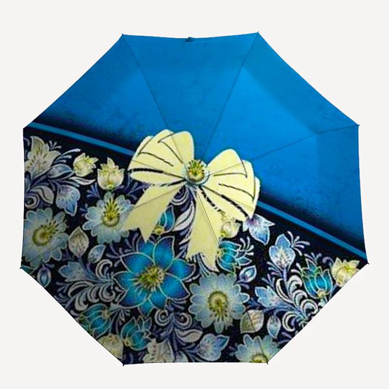 

1pc Blue, floral, ribbon design Umbrella with Plastic Handle,Compact & Stylish,Suitable for All Seasons YS331005