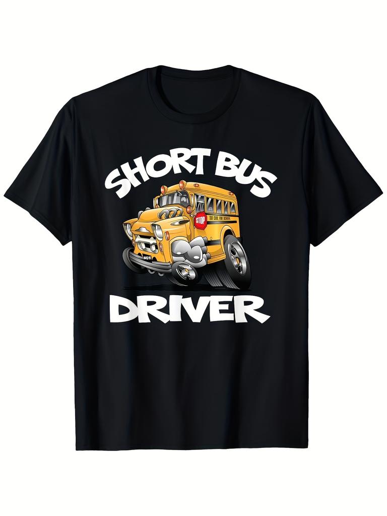 Retro Yellow School Bus Design Men'S Vintage Short Sleeve T-Shirt Made of Breathable Polyester, Ideal for Outdoor Activities, Perfect for Bus Lovers A