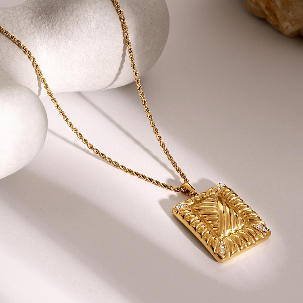 18K Gold Stainless Steel Rhinestone Square Necklace European and American Ins Internet Celebrities Same Thread Inlaid Rhinestone Pendant Necklace