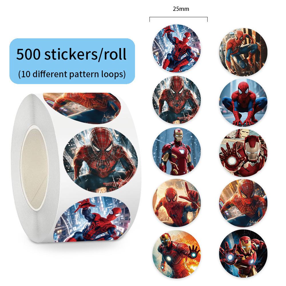 500pcs/Roll Cartoon Iron Spider Superhero Sealing Stickers DIY PVC Laptop Decals Decoration Reward Gift Toy