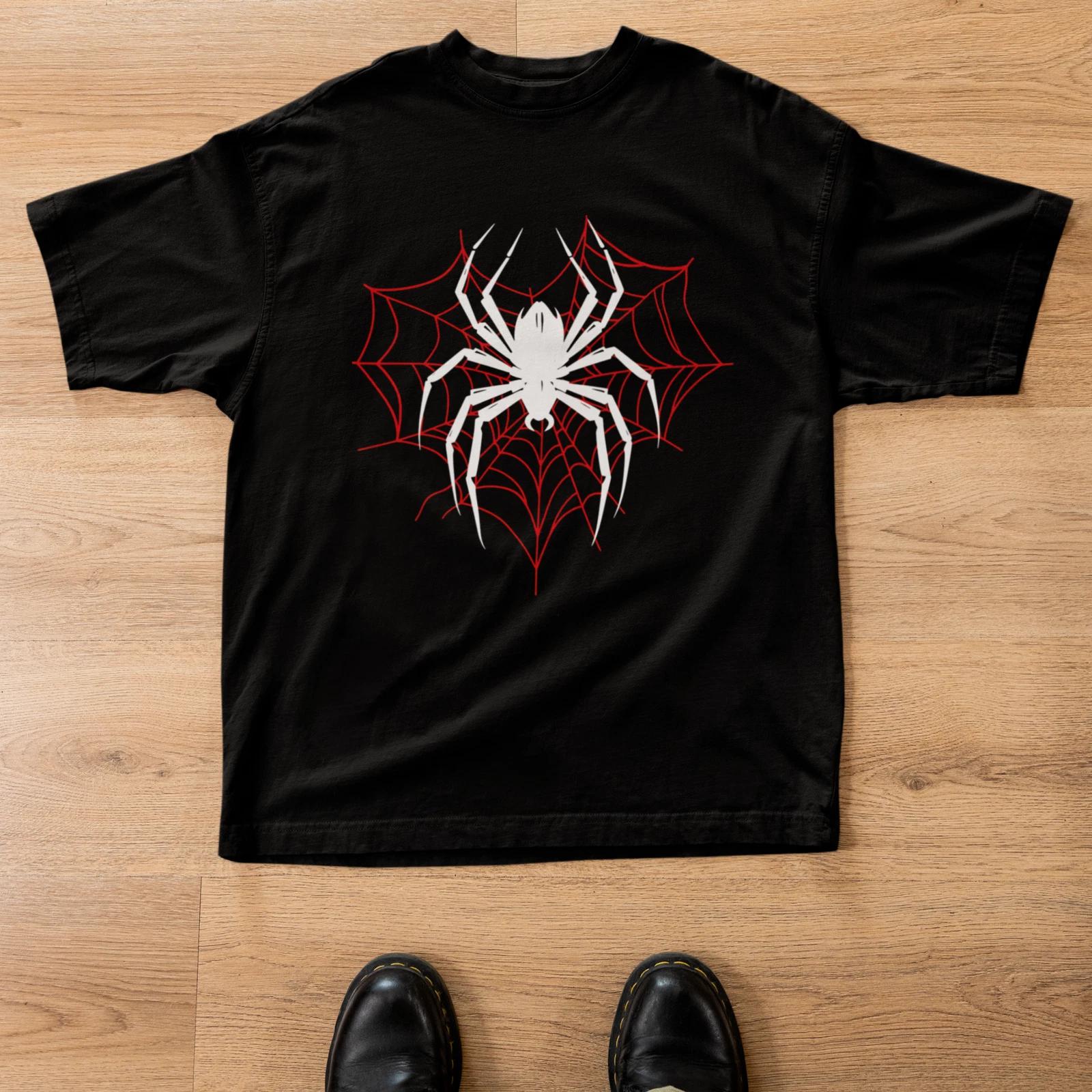 Spider Web Gothic Halloween Shirt Creepy Arachnid Graphic Tee Unisex L