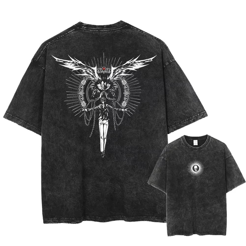 

Harajuku Vintage Washed T Shirts Death Note Anime Graphic Printing T Shirt Cotton Fashion Streetwear Unisex Top Tee XL