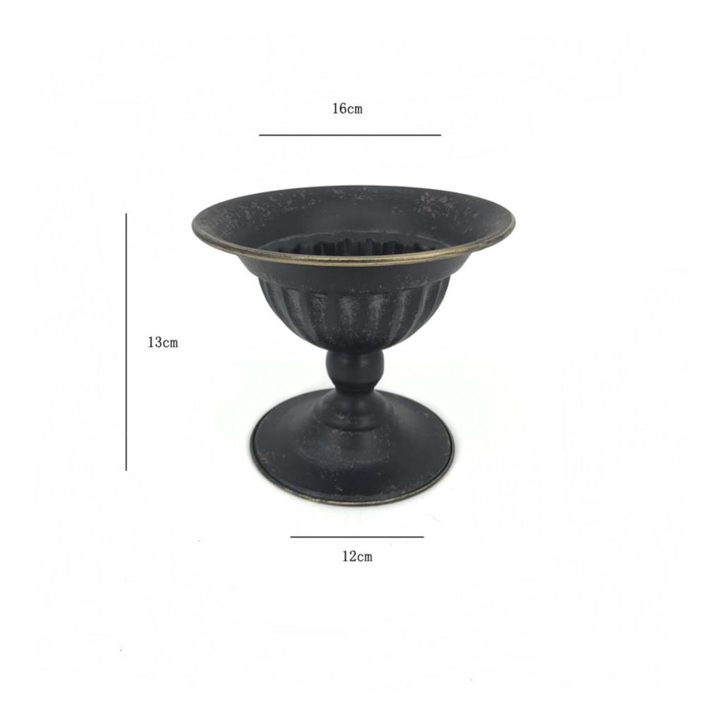 Distressed Metal Pedestal Vase Floral Bowl VintageInfluenced Elevated Stem Flower