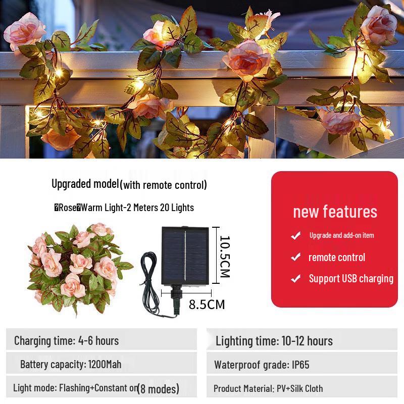 Solar LED Champagne Rose Flower String Lights