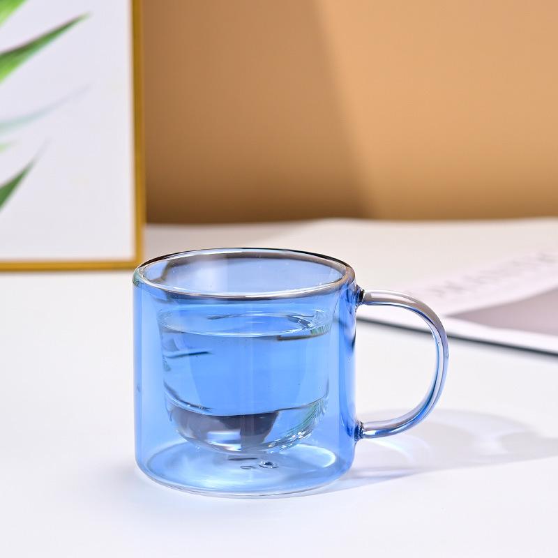 Simple Color Double-layer Glass Thickened Borosilicate Glass Coffee Cup with Handle Anti-scalding Drinking Water Cup