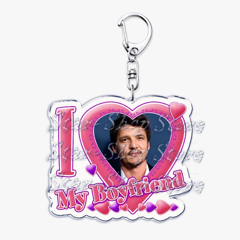Hot Pedro Pascal I Love My Boyfriend Heart Keychain for Women Accessories Key Chain Ring Keychains Jewelry Fans Gifts