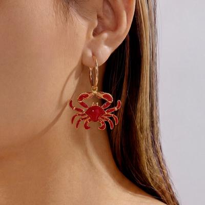 Bohemian Vacation Enamel Crab Shaped Pendant Earrings For Women Men Cute Animal Ocean Beach Drop Earring Summer Beach Jewelry