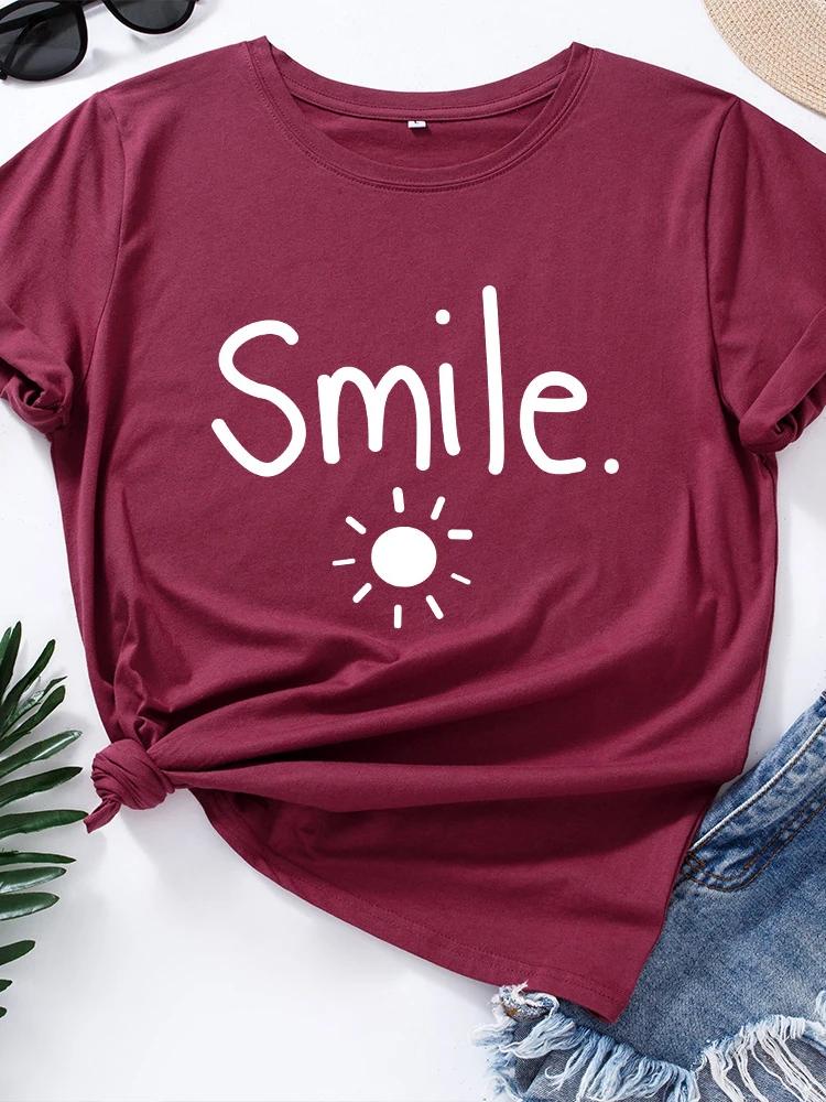Sun Smile Print T Shirt Women Short Sleeve O Neck Loose Tshirt Summer Women Causal Tee Shirt Tops Camisetas Mujer
