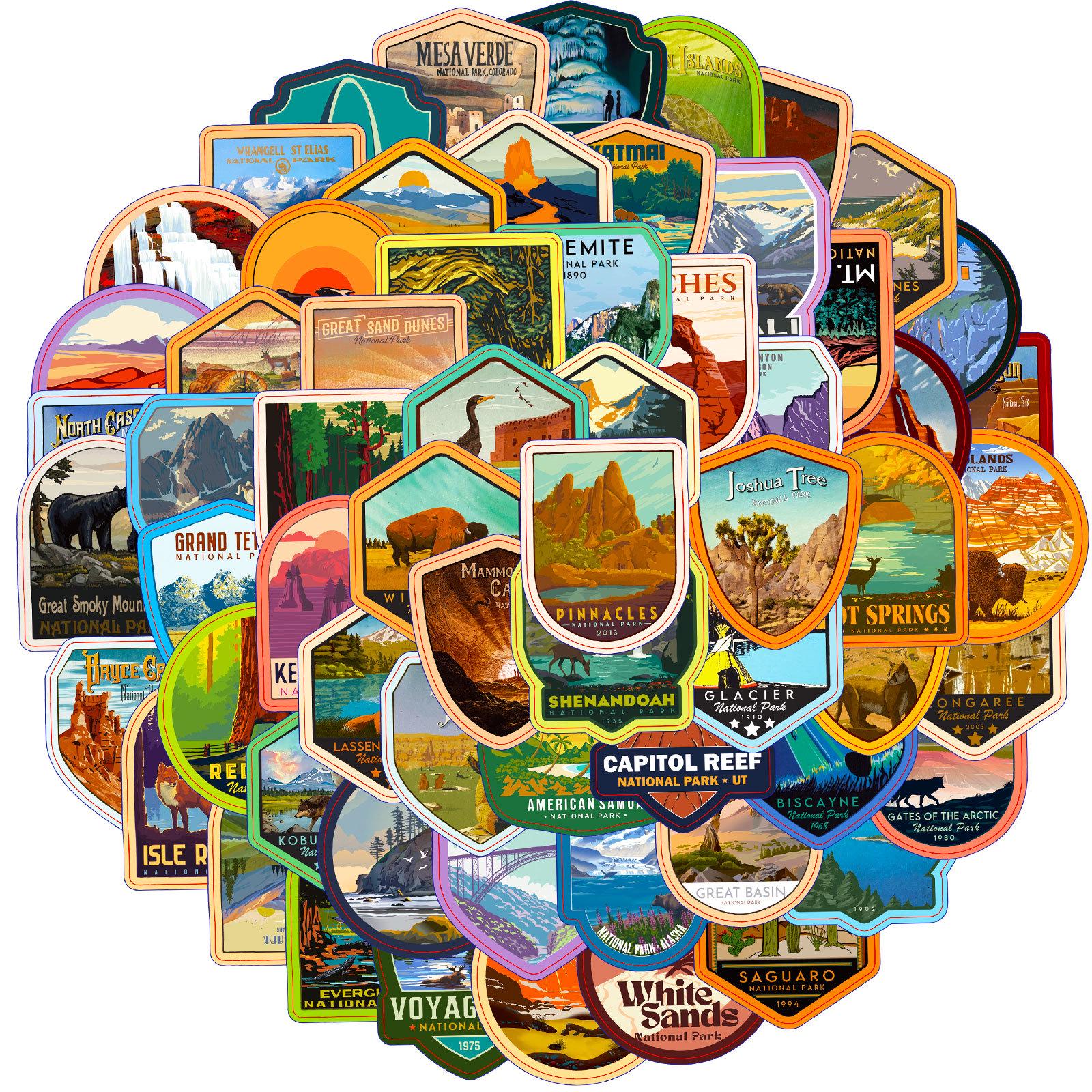 63 American National Park Travel Stickers - Creative Outdoor Graffiti Set