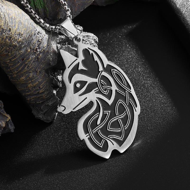Exquisite Stainless Steel Personalized Celtic Wolf Head Pendant Necklace Men's Simple Jewelry Accessories