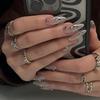 24Pcs French Almond False Nails Pink Stiletto Press On Nails With White Edge Design And Glue Simple Wearable Nail Tips
