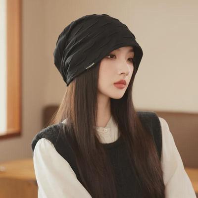 Koreanischer gestreifter Plissee-Pulloverhut für Damen für Frühling/Herbst – lässiger Outdoor-Baotou-Trend
