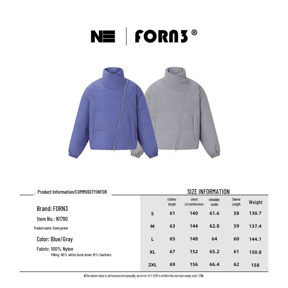 Forn3 Men's Trendy Designer Winter Down Jacket with Oblique Zipper and 90% Down Filling - Loose Fit N1790