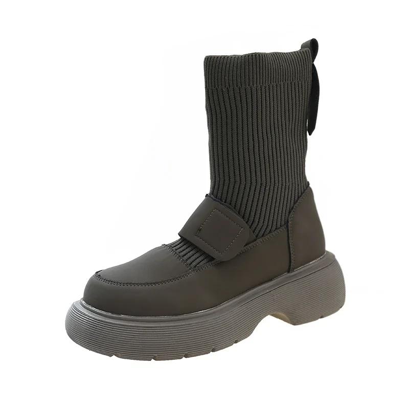 

Новые зимние сапоги маленького и среднего размера, женская обувь, женские однотонные полусапожки с круглым носком и средней высотой голени 40 серый