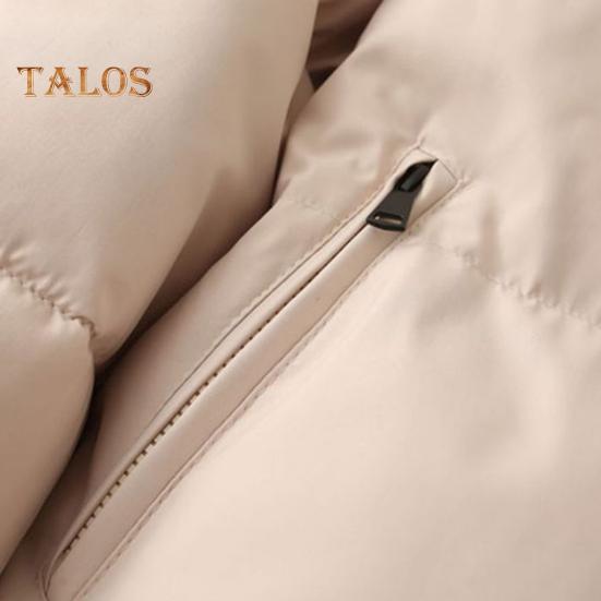 Winter Down Coat Padded Hooded Stand Collar Pockets Zip-up Parka Windproof Heat Retention Daily Cold Weather Outwear Cotton Jacket