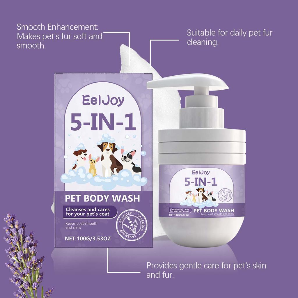 EelJoy 5-in-1 Pet Shampoo, Gentle Cleansing & Coat Care, Smooth & Shiny Fur, Lavender Scent, Shampoo for Cats & Dogs, 100g