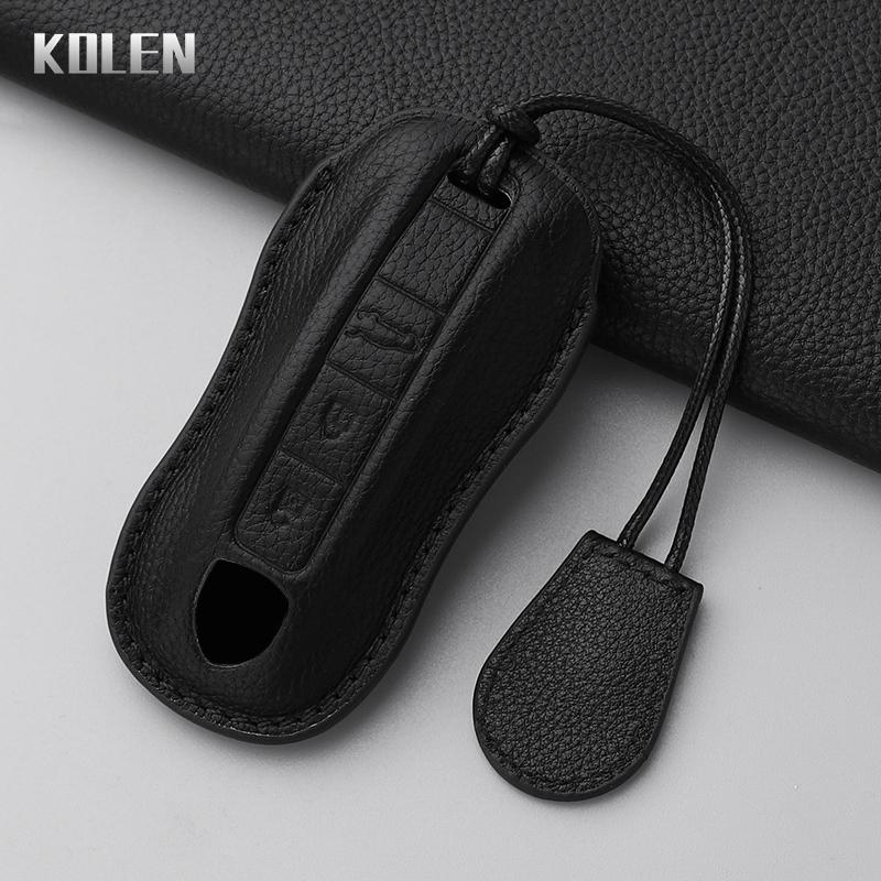 

Genuine Leather Car Key Case Cover Shell For Porsche Panamera Cayenne 971 911 9Ya Boxster 3 Buttons Protected Fob Accessories