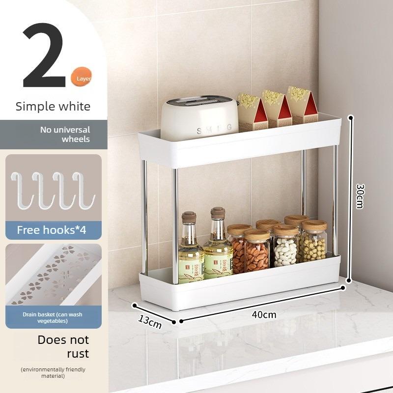 Multi-layer Movable Slim Gap Storage Cart Slide Organizer Shelf Rack for Living Room Bathroom Kitchen Rolling Storage white 2F  no wheels