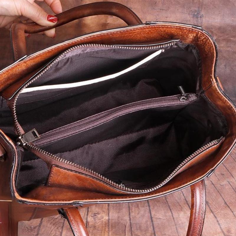 Johnature Retro Genuine Leather Handmade Women Bag First Layer Cowhide Large Capacity Handbag Embossed Shoulder Bags