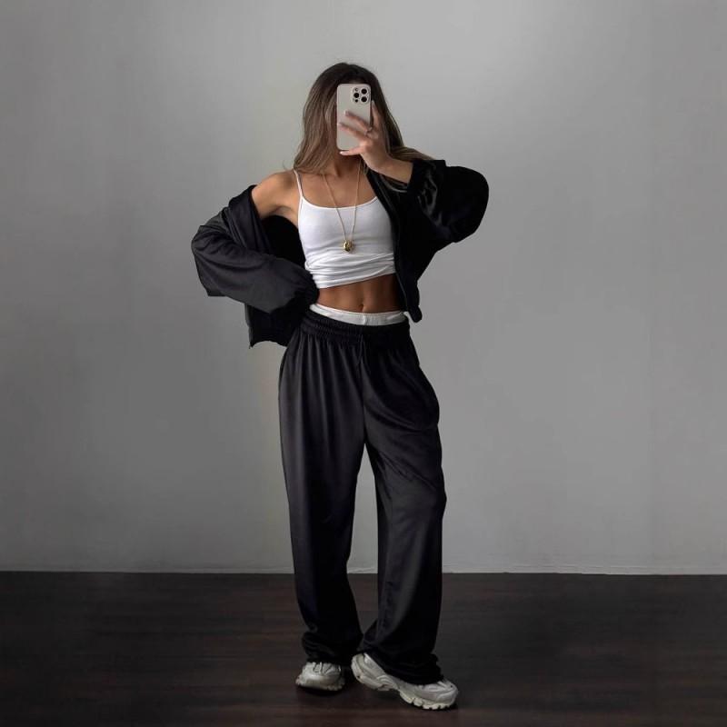 Womens Casual 2-Piece Set: Solid Color Long Sleeve Zip-Up Hoodie Jogger Pants Streetwear Comfort