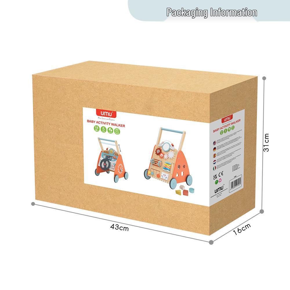 Wooden Baby Walker Stroller with Educational Learning Aid - Anti-Tip Push Car Toy for Toddlers