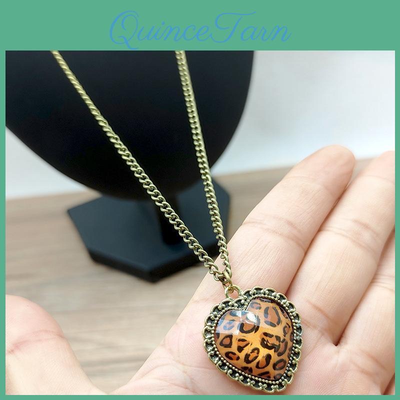 Bohemia Accessories Vintage Womens Fashion Leopard Print Heart Necklace Sweater Chain Personality Chinese Style Gift