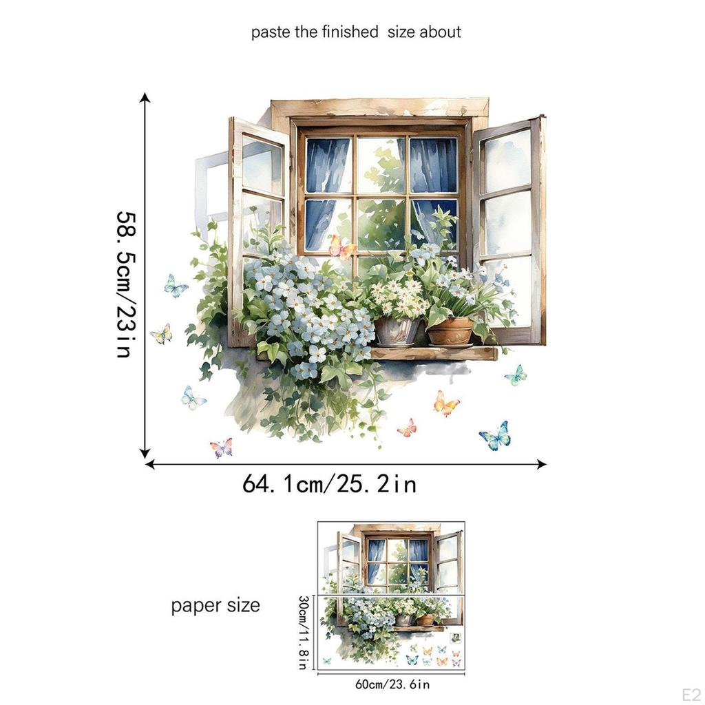 Fake Window Stickers False Landscape Watercolor Wallpaper Art Wall Sticker for Cabinets
