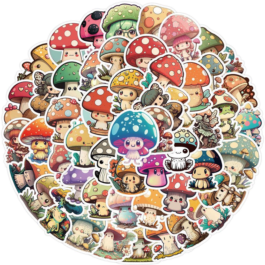 50 Cute Waterproof Watercolor Mushroom Stickers - Creative Decorative Stickers for Suitcases & Computers