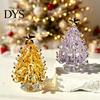 Small Desktop Christmas Tree Glazed Glass Ornament with Star Topper, Colorful for Home Art, Faux Crystal Tabletop Decor Office Art
