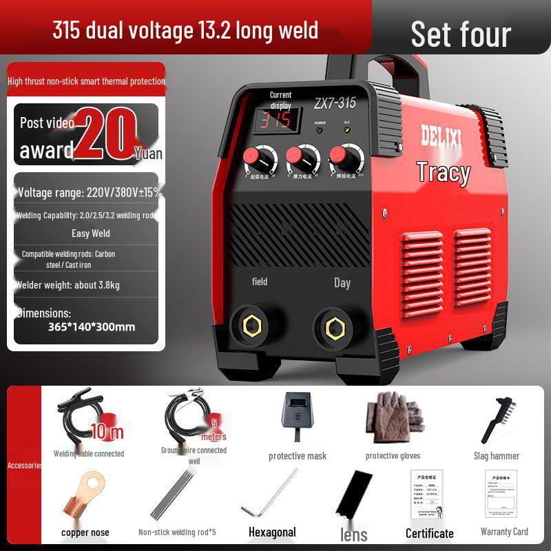 Delixi 315 Dual Voltage 220V/380V Industrial-Grade Automatic Welder for Household and Small-Scale Use