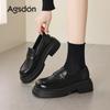 Augustine loafers women's 2025 summer new black thick heel British style single shoes soft sole commuter small leather shoes
