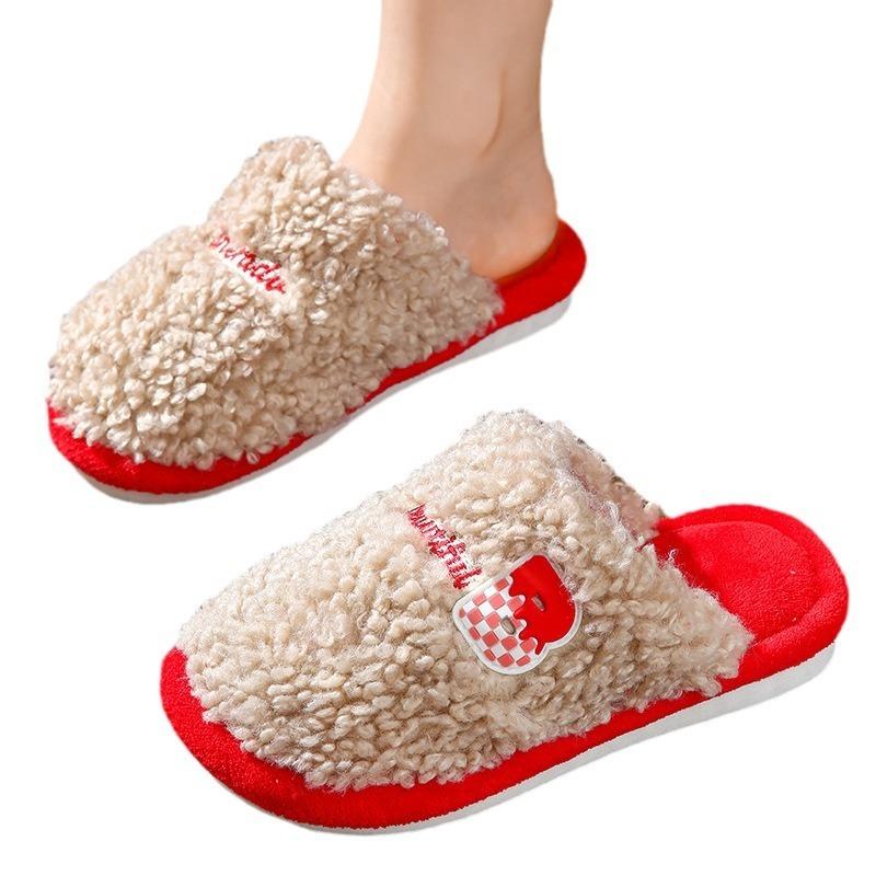 Cotton slippers women's autumn and winter indoor home warmth thick bottom non-slip couple velvet cartoon slippers men's home winter