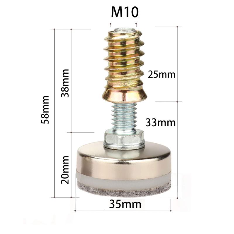 Livellatori per Mobili Regolabili M10 x 35mm con Feltro per Tavoli Sedie Armadi Confezione da 8