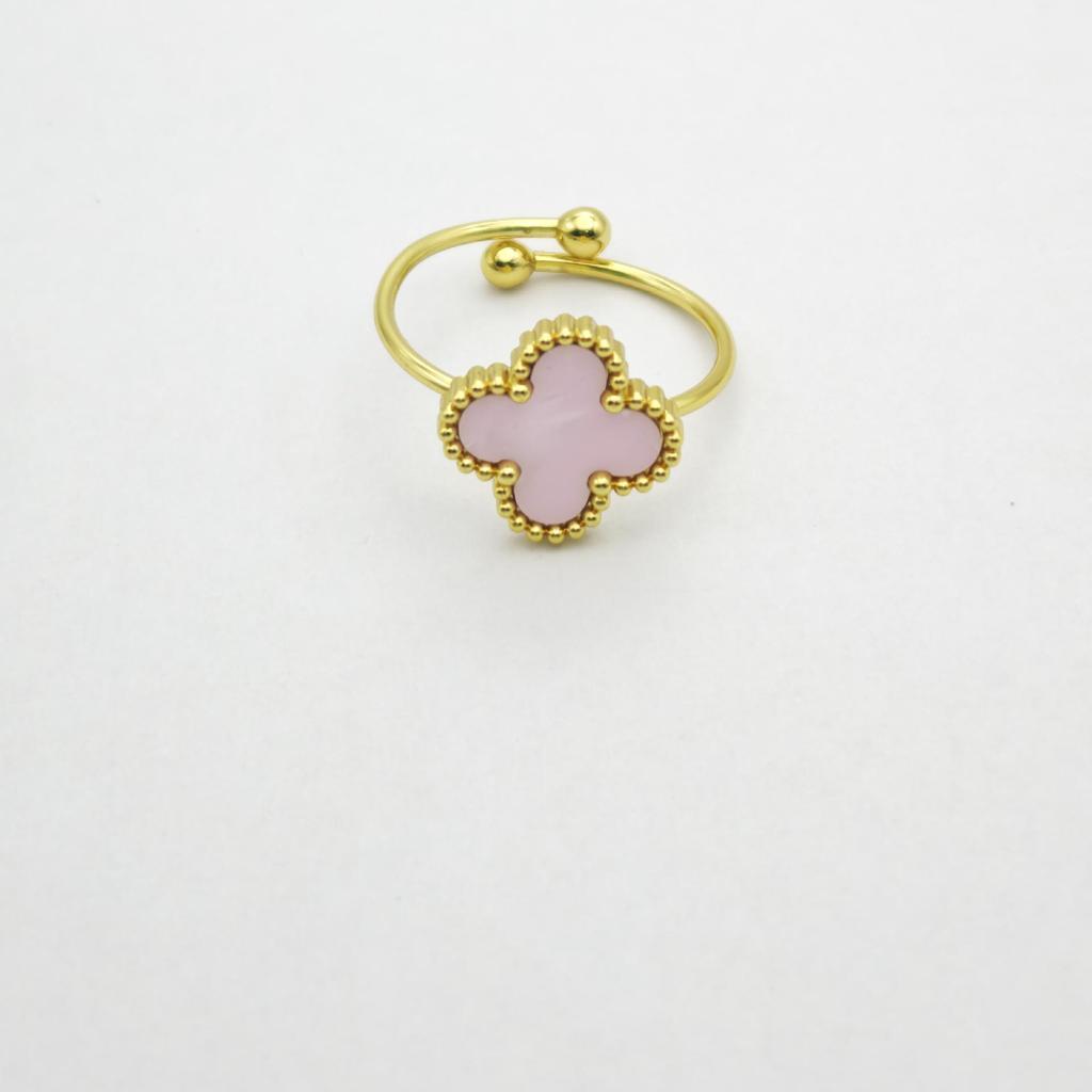 Vierblättriger Kleeblatt Goldplattierter Verstellbarer Ring für Damen - Elegantes Blumen-Design, Modischer und Schicker Schmuck für den Arbeitsweg