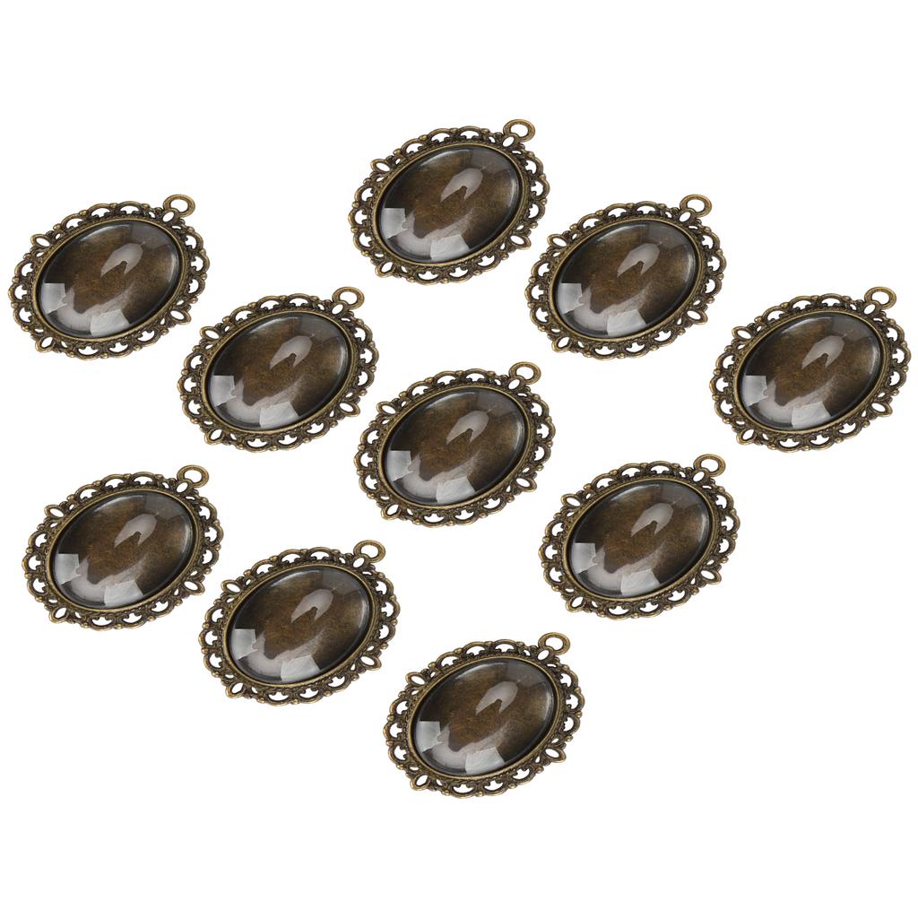 10 Sets Glass Patch Pendant Oval Trays Glass Cabochon Clear Dome Tiles DIY Jewelry Materials