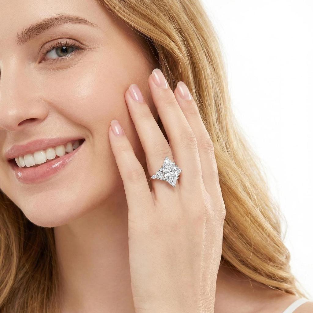 Olive Tip Shape Marquise Cut Zirconia Ring: 4 Carat Simulated Moissanite Proposal Jewelry for Women