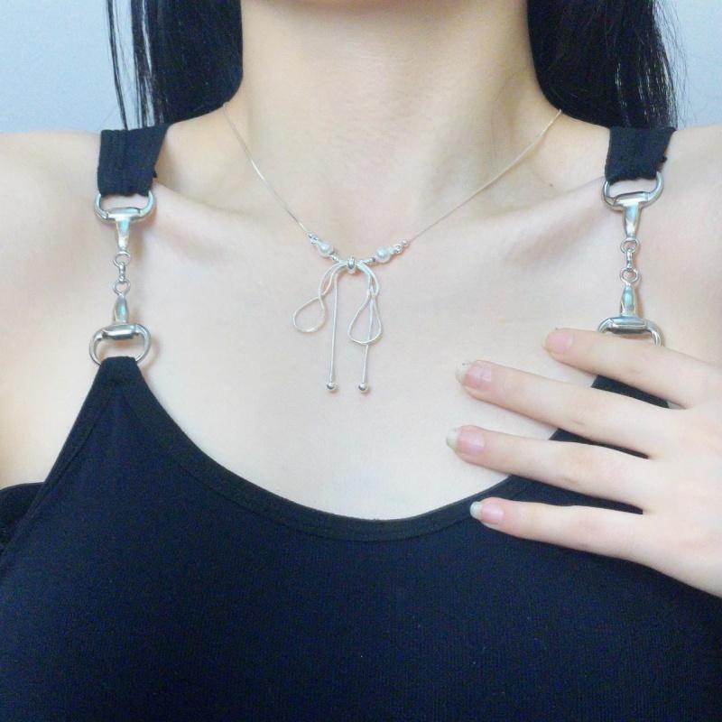 

New Copper Color Elegant Bow Pendant Necklace Beads Clavicle Chain Luxury Fine Zircon For Wedding Party Women Gifts