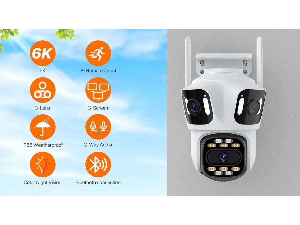 4K Wireless Outdoor PTZ Security Camera with 8X Zoom, Audio, and Triple Lens