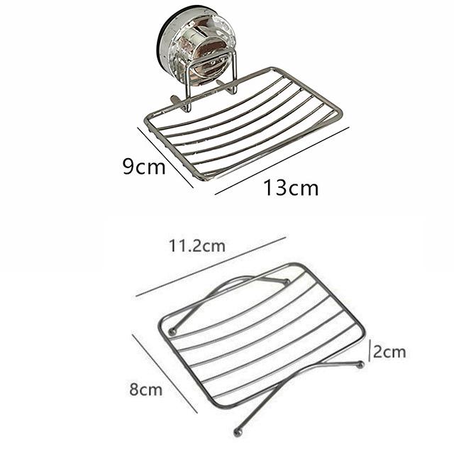 Suction Cup Soap Dish No Drill Wall Mounted Drainage Rack Bathroom Soap Holder Stainless Steel Grid Organizer For Home Bathroom