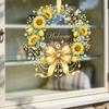 Frühlingsblumenkranz für Fenster, Sonnenblumen-/Tulpenkranz mit Schleife, statisch haftender Aufkleber, wiederverwendbare Glasaufkleber für Wohnzimmer und Küche