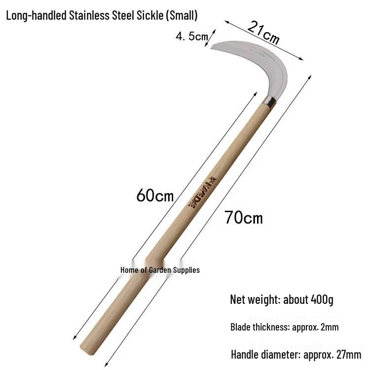 Long-Handled Stainless Steel Sickle – Large Fan-Shaped Grass Cutter for Weed Removal