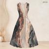 Women Plus Size Two Piece Dress Set 3 4 Sleeve Open Cardigan Sleeveless Round Neck Tie Waist Flared Dress Striped Printed