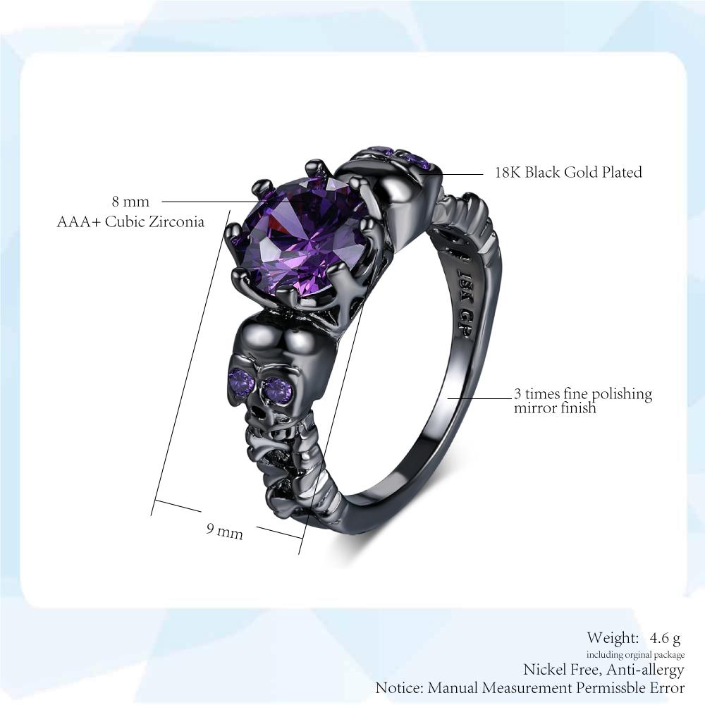 Retro Punk Skull Gothic Ring For Women Men Halloween Goth Black Gold Color Rings Accession Wholesale Fashion Zircon R523