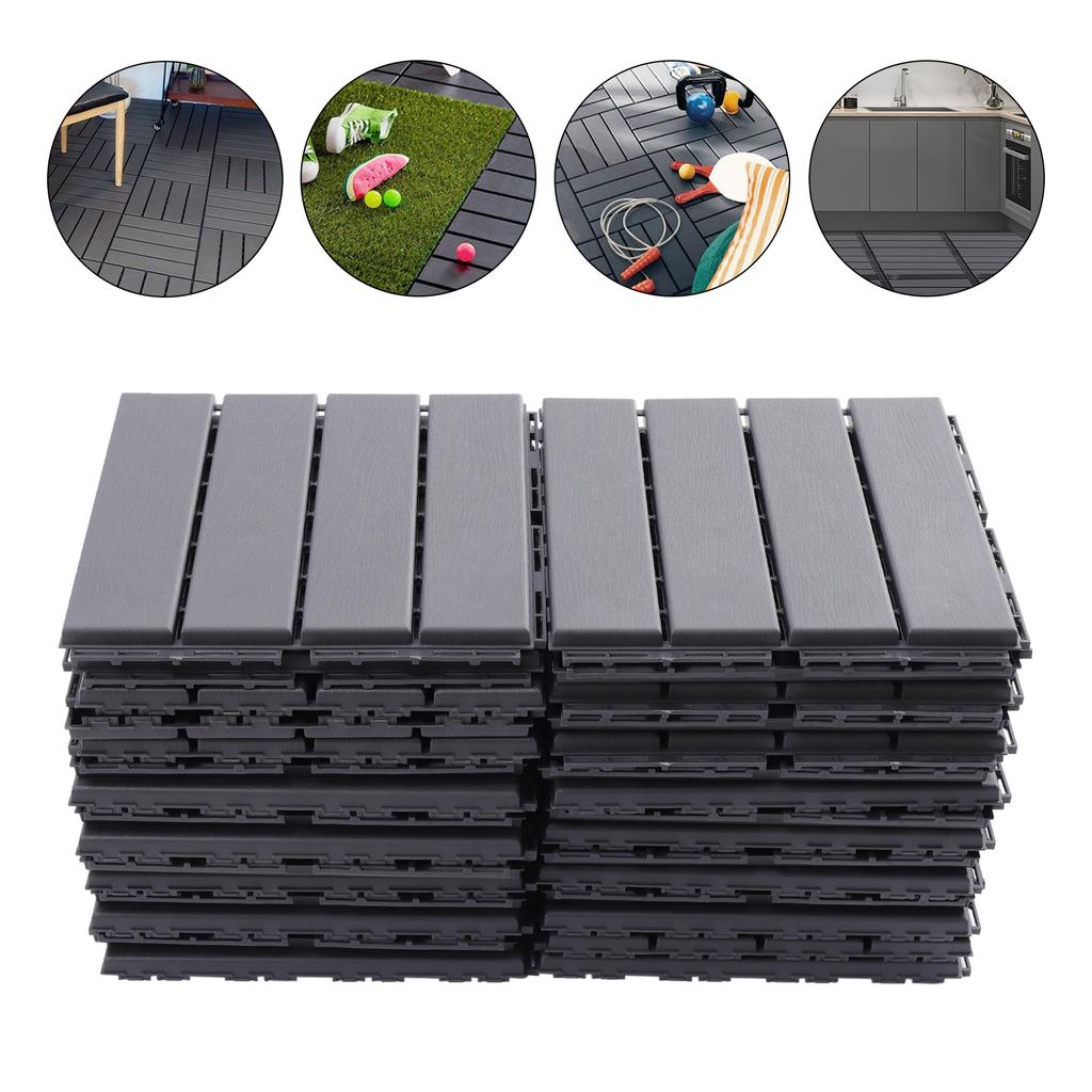 30 Pcs Dark Gray Interlocking Deck Tiles, 12"x12" PP Flooring for Balcony Garden Poolside, DIY Tool-Free Installation