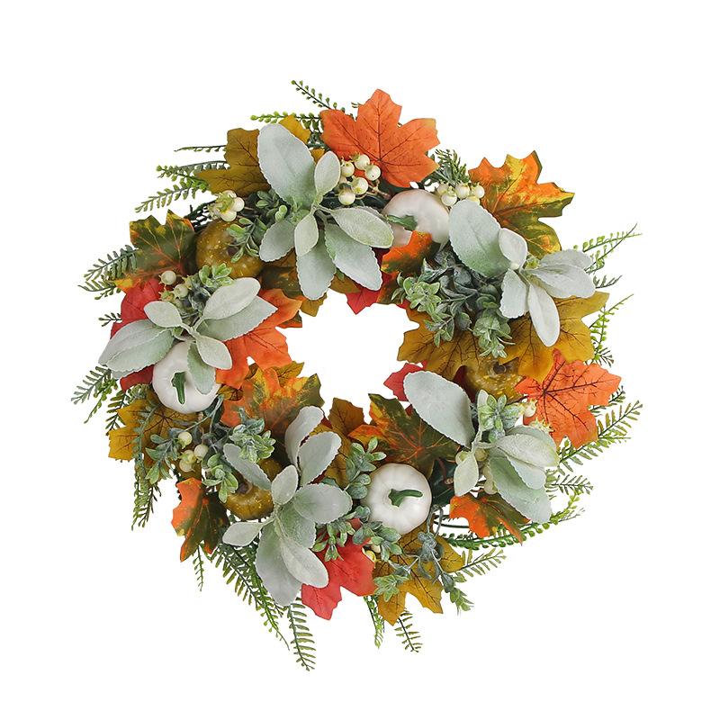 45cm Harvest festival decor wreath, pumpkin maple leaves decor wreath, Autumn decor garland, front door garland, door hanging