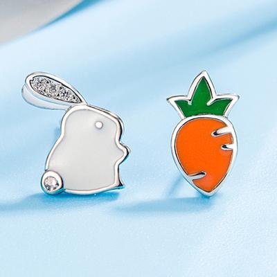 1 Paar Damen-Ohrringe, lustiges Geschenk, Legierung, schönes Kaninchen-Strass-Ohr, Karotten-Ohrstecker, Modeschmuck
