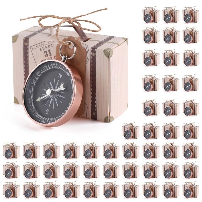 50x Compass Candy Box Valentines Day Candy Packaging Box for Wedding Sweets Packing-Box Ceremony Supplies Gold/Rose-Gold
